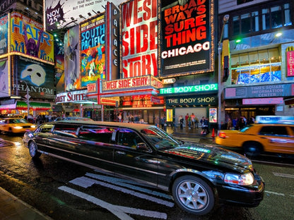 At night in a limousine through New York 