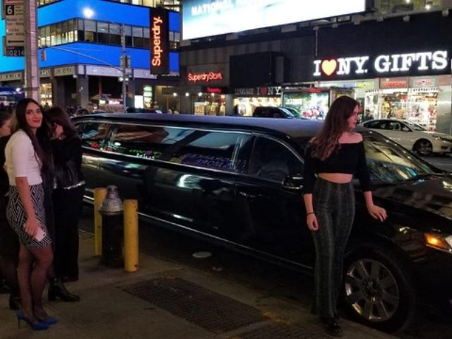 At night in a limousine through New York 